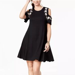 Women's mini embroidered black dress Style & Co Floral Swing Knee Cold XS